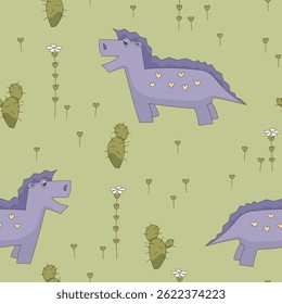 Dinossauros bonitos em um Sage Green Landscape Vetor
