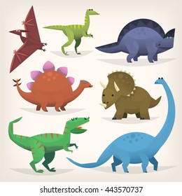 Cute cartoon dinosaurs from prehistoric jurassic period. Isolated illustrations