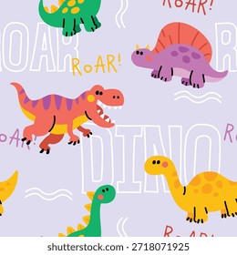 Dinossauros de desenhos animados bonito rugir sem emenda padrão para crianças 