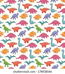 Cute cartoon dinosaurs, seamless pattern background