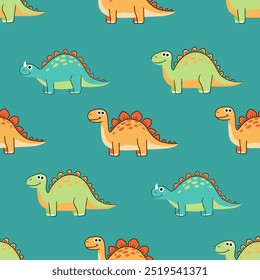 Cute Cartoon Dinosaurs Seamless Pattern
