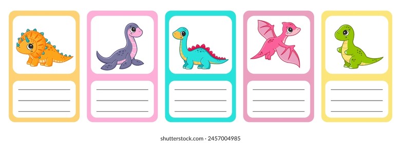 Cute cartoon dinosaurs. A set of cards for training. Vector illustration.