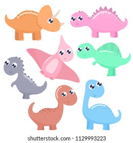 Cute cartoon dinosaurs set. Flat design.