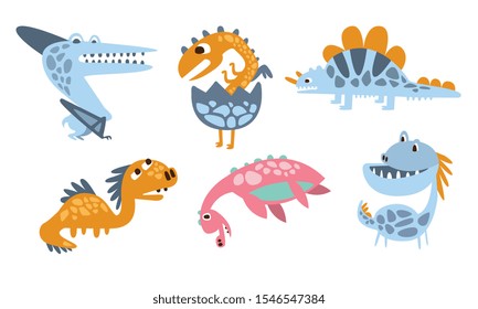 Cute cartoon dinosaurs. Vector illustration on a white background.
