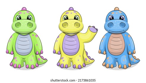 Cute cartoon dinosaurs. Vector illustration of animals on a white background.