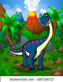 Cute cartoon Diplodocus. Vector illustration of a cartoon dinosaur.