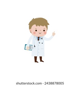 cute cartoon doctor character Vector illustration isolated on white background flat style