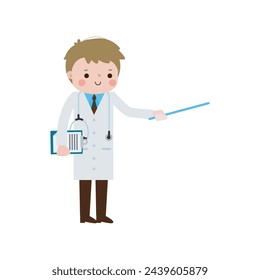 cute cartoon doctor character Vector illustration isolated on white background flat style