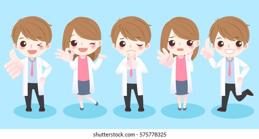 cute cartoon doctor do different gestures and emotions