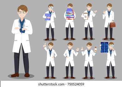 cute cartoon doctor on the gray background