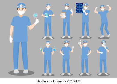 cute cartoon doctor on the gray background
