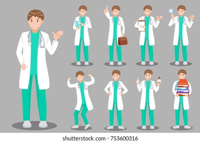 cute cartoon doctor on the gray background