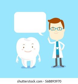 cute cartoon doctor and white tooth with speech bubble