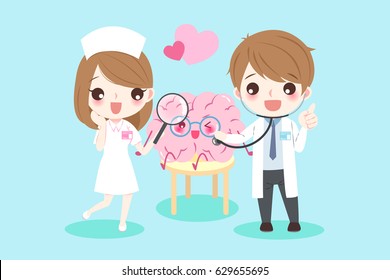 cute cartoon doctors with brain for your health concept