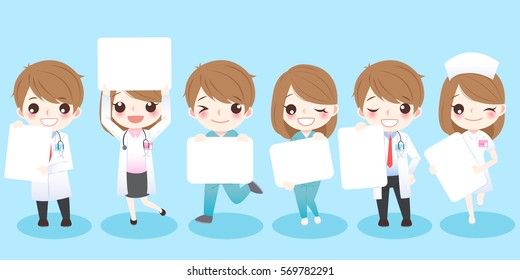 cute cartoon doctors take billboard and smile to you