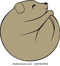 Cute cartoon dog ball   Gray puppy curled up into roll  holding its tail   Vector art isolated in transparent / white background   Other matching animals also availabl 