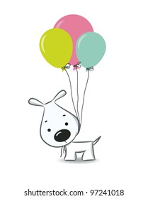 Cute cartoon dog with balloons