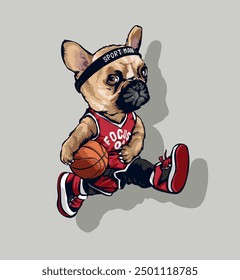 cute cartoon dog basketball player graphic vector illustration