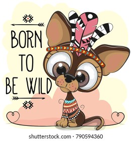 Cute Cartoon dog with big eyes on a yellow background