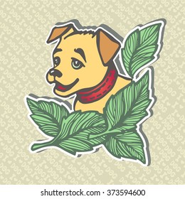 Cute cartoon dog with bone background. Vector illustration. Character and background on separate layer for easy editing. Eps-8