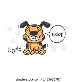 cute cartoon dog with bone and cloud, Doodle style, vector illustration isolated on white background, eps 10