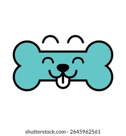 Cute Cartoon Dog Bone with Happy Face Pet Treat and Animal Fun Icon