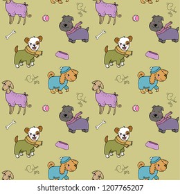 Cute cartoon dog breeds. Puppy Pattern