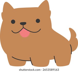 Cute cartoon dog in caramel brown with a happy face and sticking tongue, perfect for playful pet designs and children’s materials.