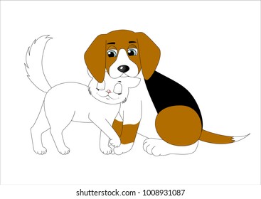 Cute cartoon dog and cat