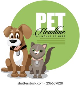 Cute cartoon dog and cat ad background template EPS 10 vector stock illustration