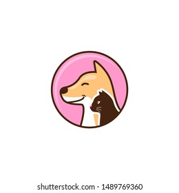 cute cartoon dog and cat icon. dog and cat pet shop icon. dog cat pet care logo illustration