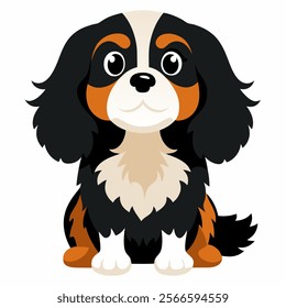 Cute cartoon dog cavalier king charles spaniel  isolated on white background. Side view. Vector illustration.