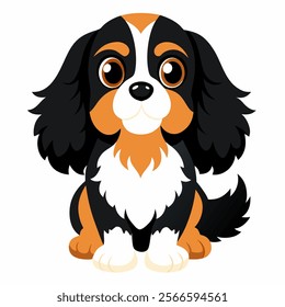 Cute cartoon dog cavalier king charles spaniel  isolated on white background. Side view. Vector illustration.