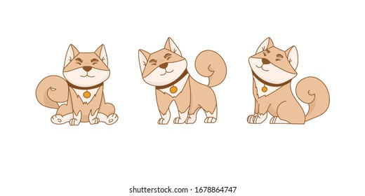 cute cartoon dog character, vector illustration of 
shiba inu dog breed