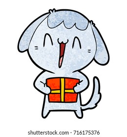 cute cartoon dog with christmas present