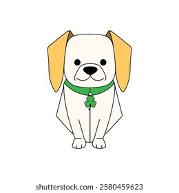 Cute Cartoon Dog with Clover Collar for St. Patrick's Day