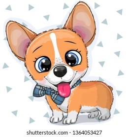 Cute cartoon Dog Corgi with a blue bowtie