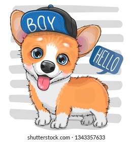 Cute Cartoon Dog Corgi In A Cap