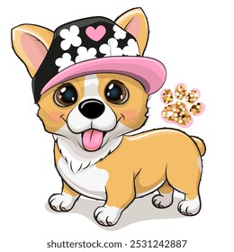 Cute cartoon Dog Corgi in a cap on white background