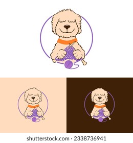 Cute cartoon dog with crochet, vector illustration