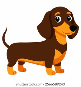 Cute cartoon dog dachshund isolated on white background. Side view. Vector illustration.