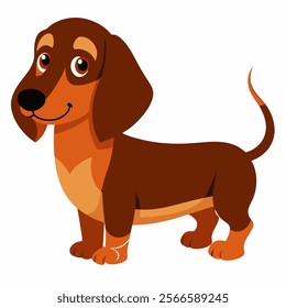 Cute cartoon dog dachshund isolated on white background. Side view. Vector illustration.