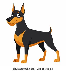 Cute cartoon dog doberman isolated on white background. Side view. Vector illustration.