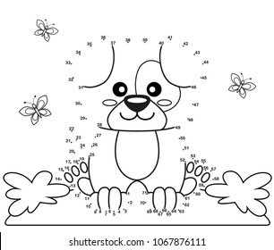 Cute cartoon dog. Dot to dot game