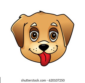 Cute cartoon dog face, labrador retriever with stick out tongue