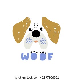 Cute cartoon dog face. Perfect for t-shirt, apparel, cards, poster, nursery decoration. Vector Illustration