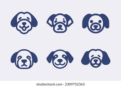 Cute cartoon dog face vector icon set