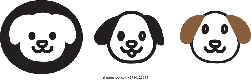 Nette Cartoon Hund Gesichter mit verschiedenen Ausdrücken in einer einfachen. dunkler Hintergrund