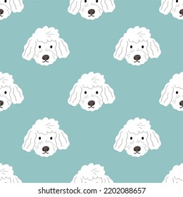 Cute cartoon dog in flat style. Vector illustration. Happy pet. Seamless pattern