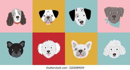 Cute cartoon dog in flat style. Vector illustration. Happy pet. Dogs portrait in modern style